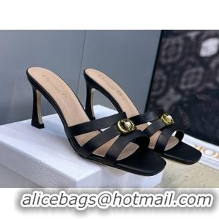 Cheap Price Dior Or 30M Heeled Slides Sandal 8cm in Calfskin Leather with CD Pearl Black 0302076