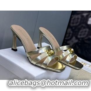 Durable Dior Or 30M Heeled Slides Sandal 8cm in Calfskin Leather with CD Pearl Gold 2026 0302077