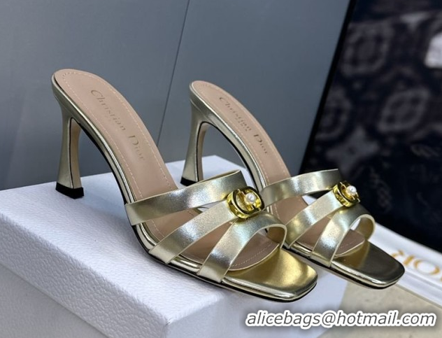 Durable Dior Or 30M Heeled Slides Sandal 8cm in Calfskin Leather with CD Pearl Gold 2026 0302077