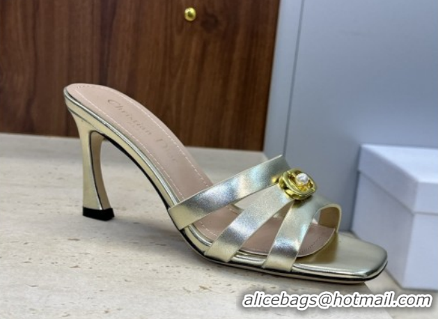 Durable Dior Or 30M Heeled Slides Sandal 8cm in Calfskin Leather with CD Pearl Gold 2026 0302077
