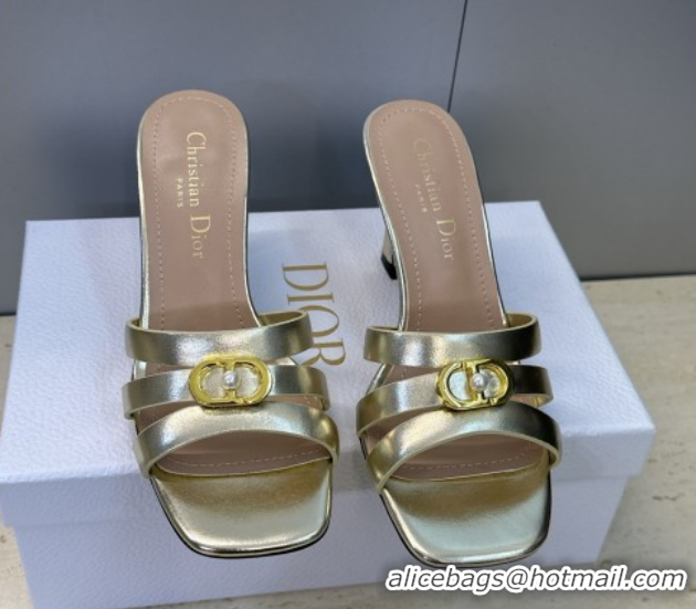 Durable Dior Or 30M Heeled Slides Sandal 8cm in Calfskin Leather with CD Pearl Gold 2026 0302077