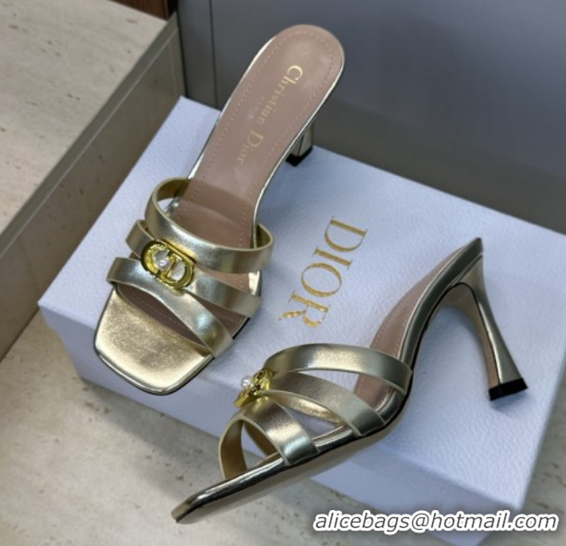 Durable Dior Or 30M Heeled Slides Sandal 8cm in Calfskin Leather with CD Pearl Gold 2026 0302077