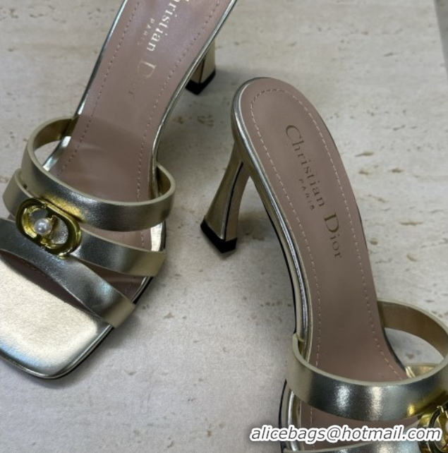 Durable Dior Or 30M Heeled Slides Sandal 8cm in Calfskin Leather with CD Pearl Gold 2026 0302077