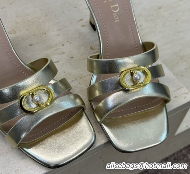 Durable Dior Or 30M Heeled Slides Sandal 8cm in Calfskin Leather with CD Pearl Gold 2026 0302077