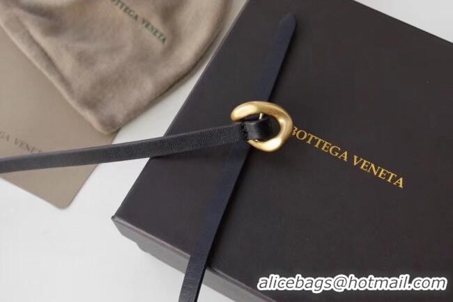 Well Crafted Bottega Veneta Calfskin Leather Belt 1cm with Knot Buckle 0725 Black 2025