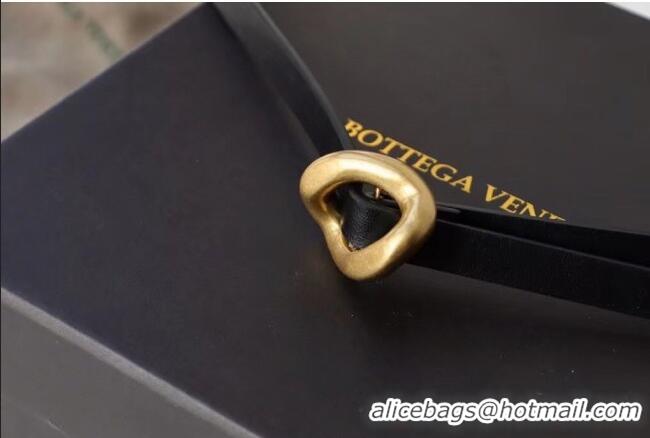 Well Crafted Bottega Veneta Calfskin Leather Belt 1cm with Knot Buckle 0725 Black 2025