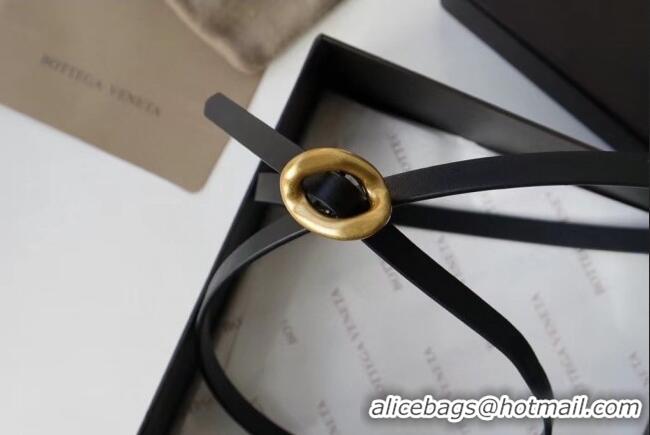 Well Crafted Bottega Veneta Calfskin Leather Belt 1cm with Knot Buckle 0725 Black 2025