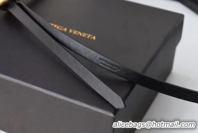 Well Crafted Bottega Veneta Calfskin Leather Belt 1cm with Knot Buckle 0725 Black 2025