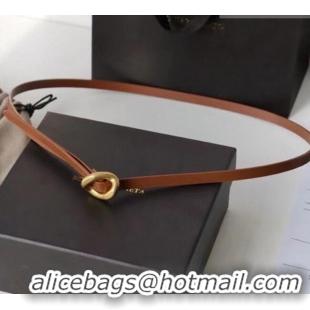 Luxury Cheap Bottega Veneta Calfskin Leather Belt 1cm with Knot Buckle 0725 Tan Brown 2025