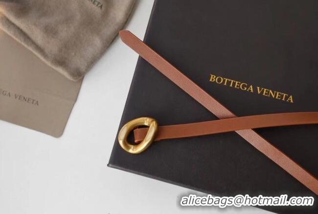 Luxury Cheap Bottega Veneta Calfskin Leather Belt 1cm with Knot Buckle 0725 Tan Brown 2025
