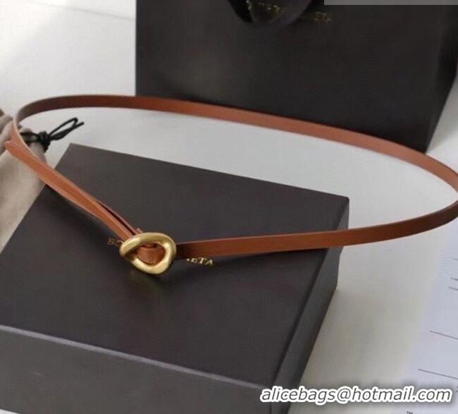 Luxury Cheap Bottega Veneta Calfskin Leather Belt 1cm with Knot Buckle 0725 Tan Brown 2025