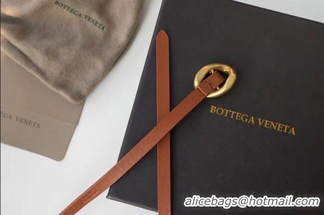 Luxury Cheap Bottega Veneta Calfskin Leather Belt 1cm with Knot Buckle 0725 Tan Brown 2025