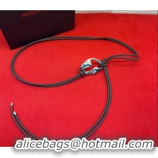 Good Taste Bottega Veneta Intrecciato Leather Cord Belt 1cm 0912 Brown/Silver 2025