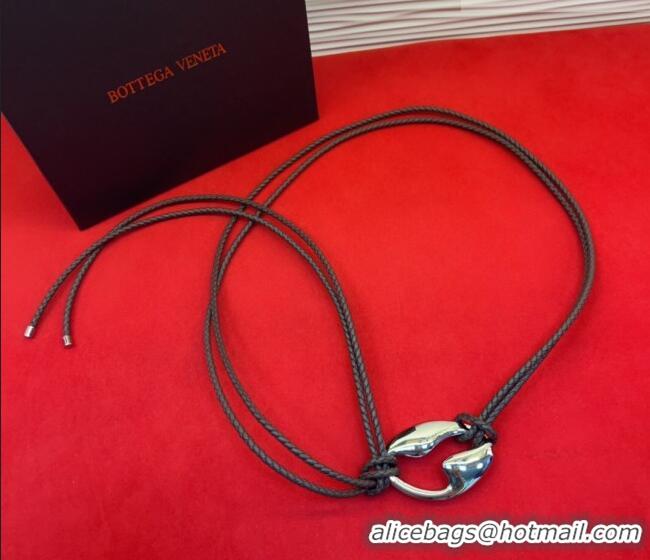 Good Taste Bottega Veneta Intrecciato Leather Cord Belt 1cm 0912 Brown/Silver 2025