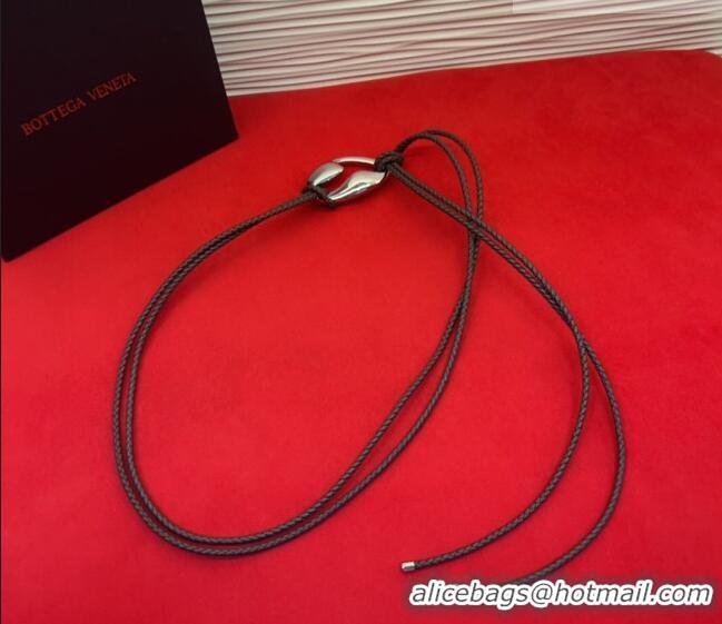 Good Taste Bottega Veneta Intrecciato Leather Cord Belt 1cm 0912 Brown/Silver 2025