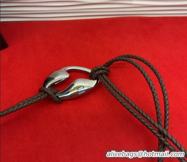 Good Taste Bottega Veneta Intrecciato Leather Cord Belt 1cm 0912 Brown/Silver 2025
