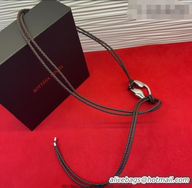 Good Taste Bottega Veneta Intrecciato Leather Cord Belt 1cm 0912 Brown/Silver 2025