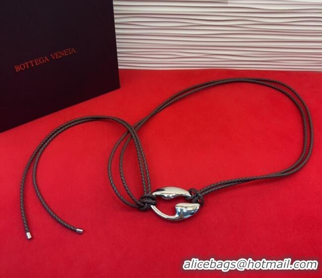Good Taste Bottega Veneta Intrecciato Leather Cord Belt 1cm 0912 Brown/Silver 2025