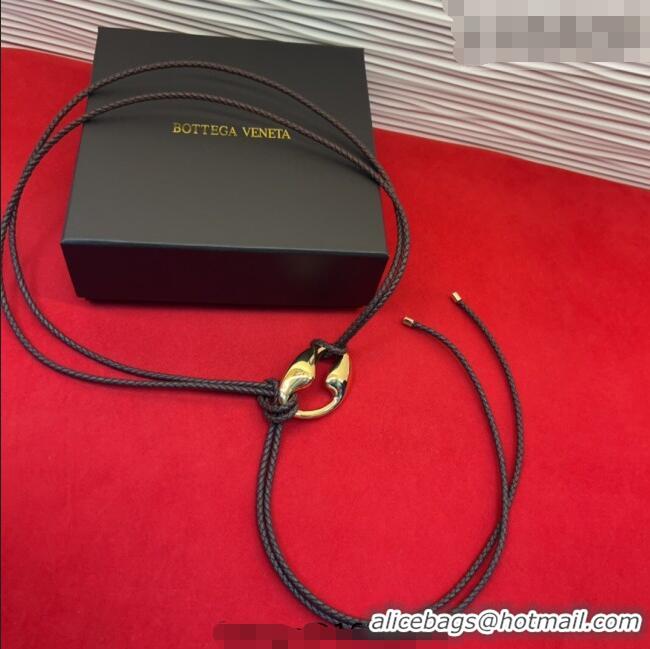Luxury Discount Bottega Veneta Intrecciato Leather Cord Belt 1cm 0912 Brown/Gold 2025