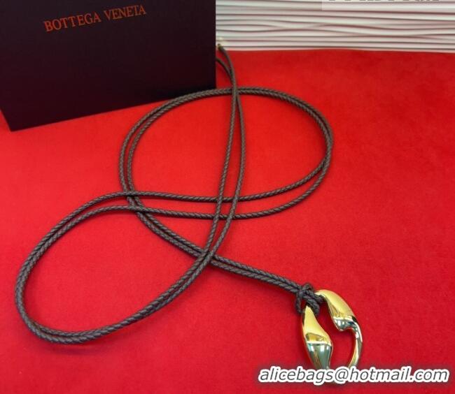Luxury Discount Bottega Veneta Intrecciato Leather Cord Belt 1cm 0912 Brown/Gold 2025