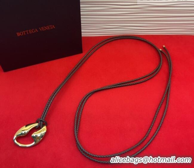 Luxury Discount Bottega Veneta Intrecciato Leather Cord Belt 1cm 0912 Brown/Gold 2025