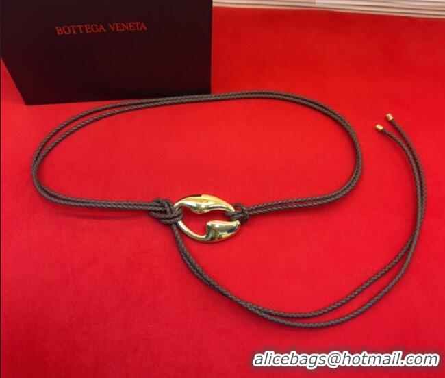Luxury Discount Bottega Veneta Intrecciato Leather Cord Belt 1cm 0912 Brown/Gold 2025