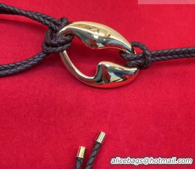 Luxury Discount Bottega Veneta Intrecciato Leather Cord Belt 1cm 0912 Brown/Gold 2025