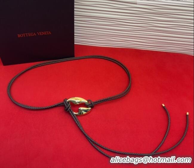 Luxury Discount Bottega Veneta Intrecciato Leather Cord Belt 1cm 0912 Brown/Gold 2025