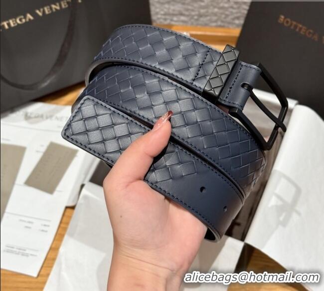 Best Product Bottega Veneta Intreccio Loop Belt BV111402 Blue/Black 2025