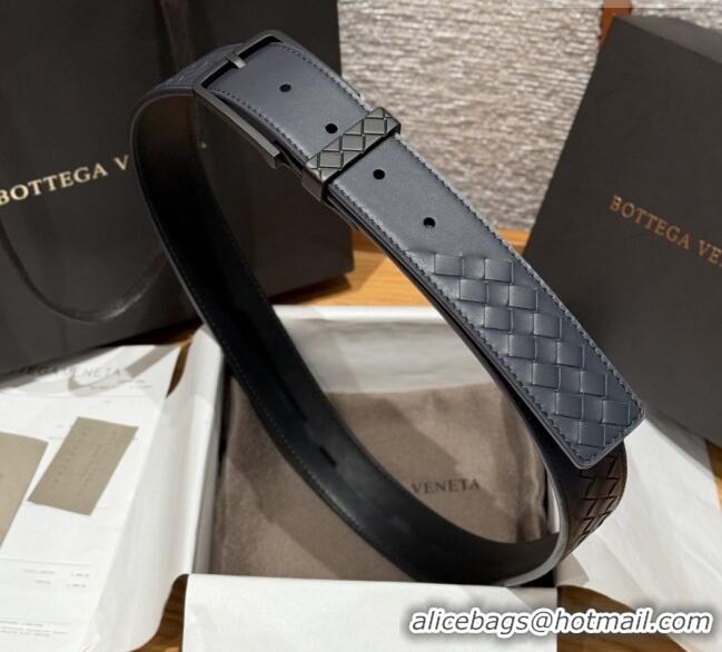 Best Product Bottega Veneta Intreccio Loop Belt BV111402 Blue/Black 2025