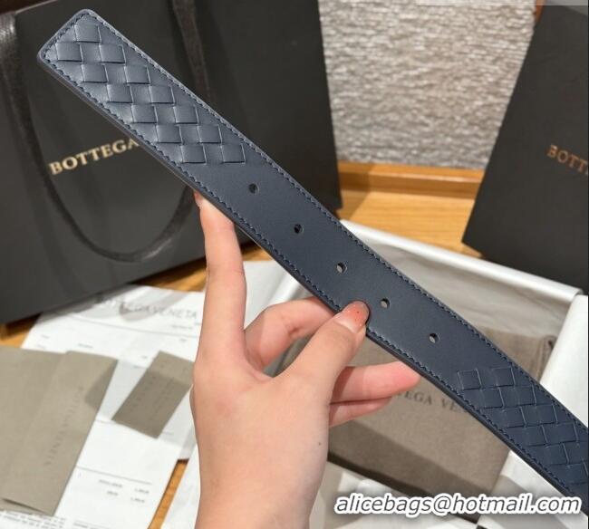 Best Product Bottega Veneta Intreccio Loop Belt BV111402 Blue/Black 2025