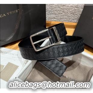Luxury Discount Bottega Veneta Intreccio Loop Belt BV111403 Black/Silver 2025