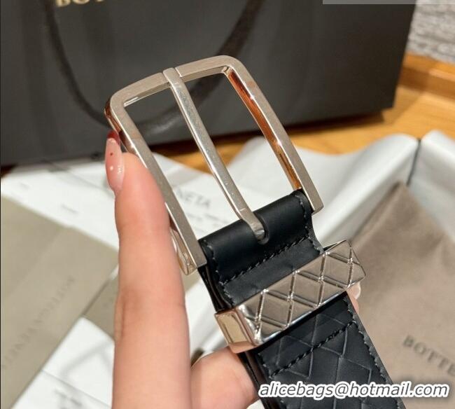 Luxury Discount Bottega Veneta Intreccio Loop Belt BV111403 Black/Silver 2025