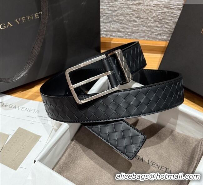 Luxury Discount Bottega Veneta Intreccio Loop Belt BV111403 Black/Silver 2025