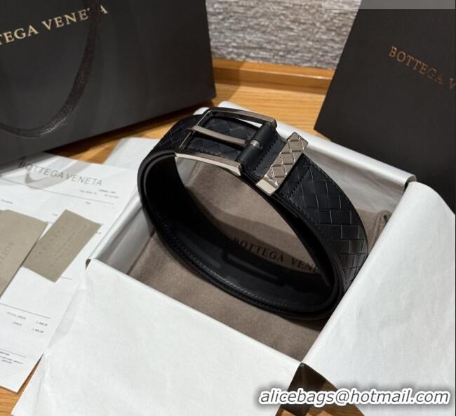 Luxury Discount Bottega Veneta Intreccio Loop Belt BV111403 Black/Silver 2025