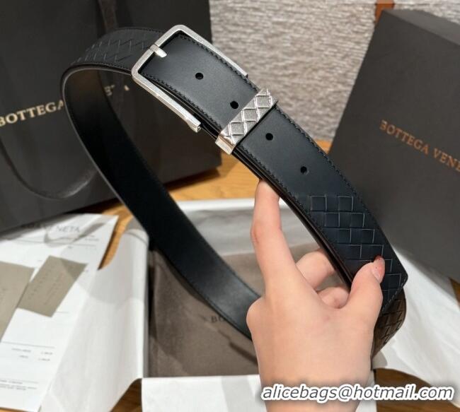 Luxury Discount Bottega Veneta Intreccio Loop Belt BV111403 Black/Silver 2025
