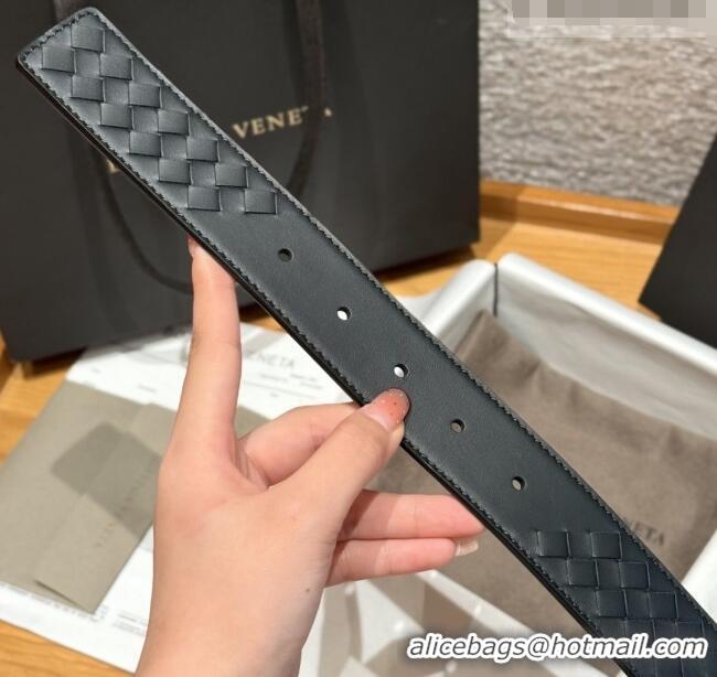 Luxury Discount Bottega Veneta Intreccio Loop Belt BV111403 Black/Silver 2025