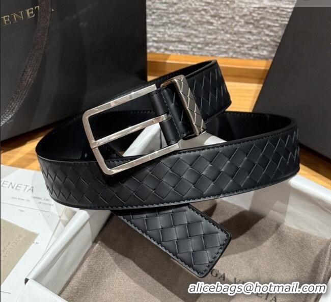 Luxury Discount Bottega Veneta Intreccio Loop Belt BV111403 Black/Silver 2025