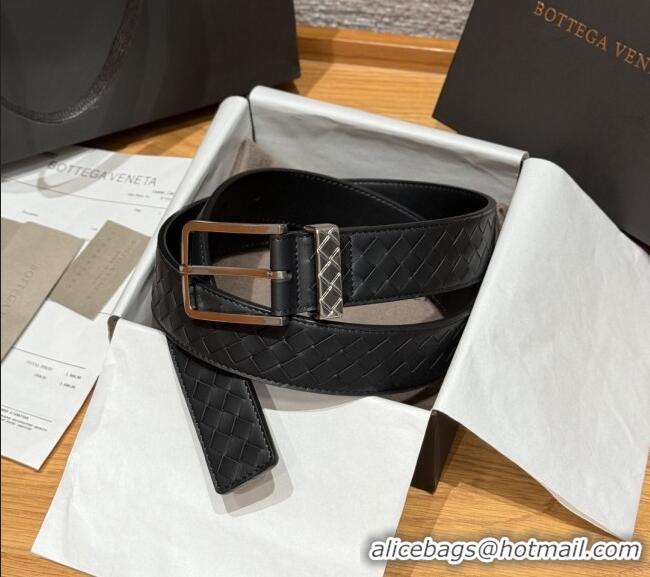Luxury Discount Bottega Veneta Intreccio Loop Belt BV111403 Black/Silver 2025