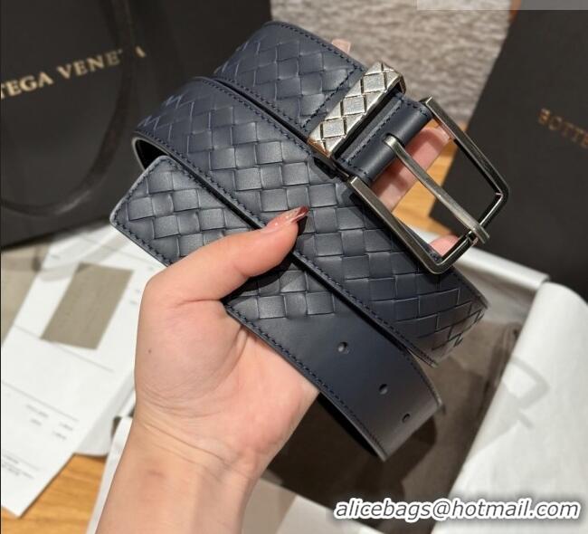 Luxury Cheap Bottega Veneta Intreccio Loop Belt BV111405 Blue/Silver 2025