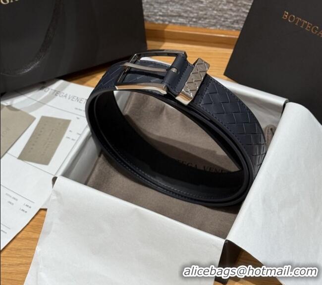 Luxury Cheap Bottega Veneta Intreccio Loop Belt BV111405 Blue/Silver 2025