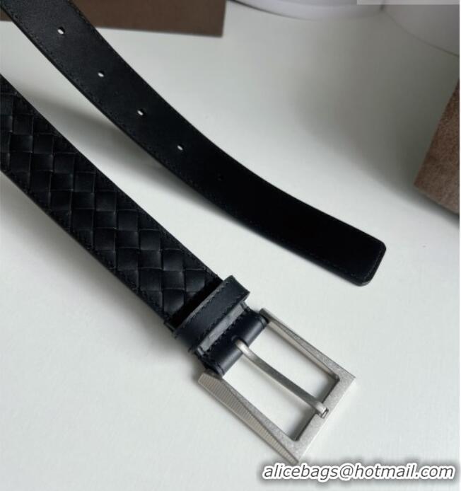 Discount Design Bottega Veneta Intreccio Loop Belt 3.5cm BV111701 Black/Silver 2025