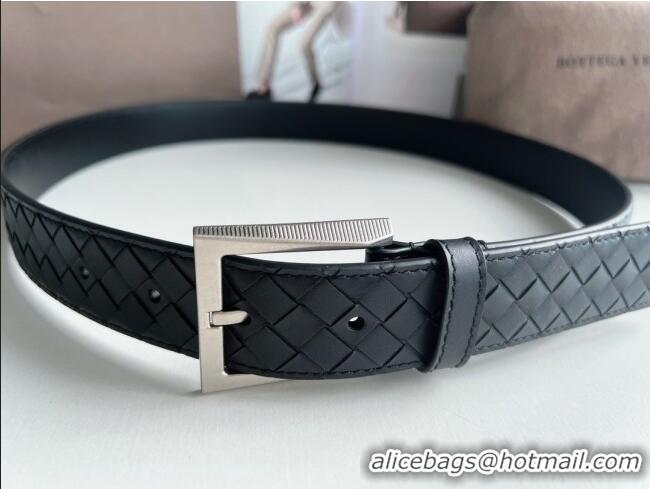 Discount Design Bottega Veneta Intreccio Loop Belt 3.5cm BV111701 Black/Silver 2025