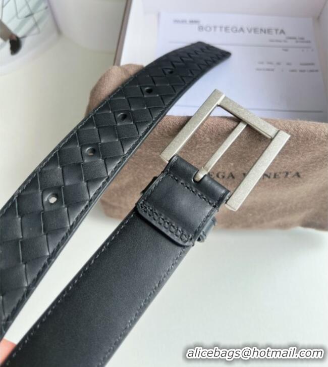 Discount Design Bottega Veneta Intreccio Loop Belt 3.5cm BV111701 Black/Silver 2025