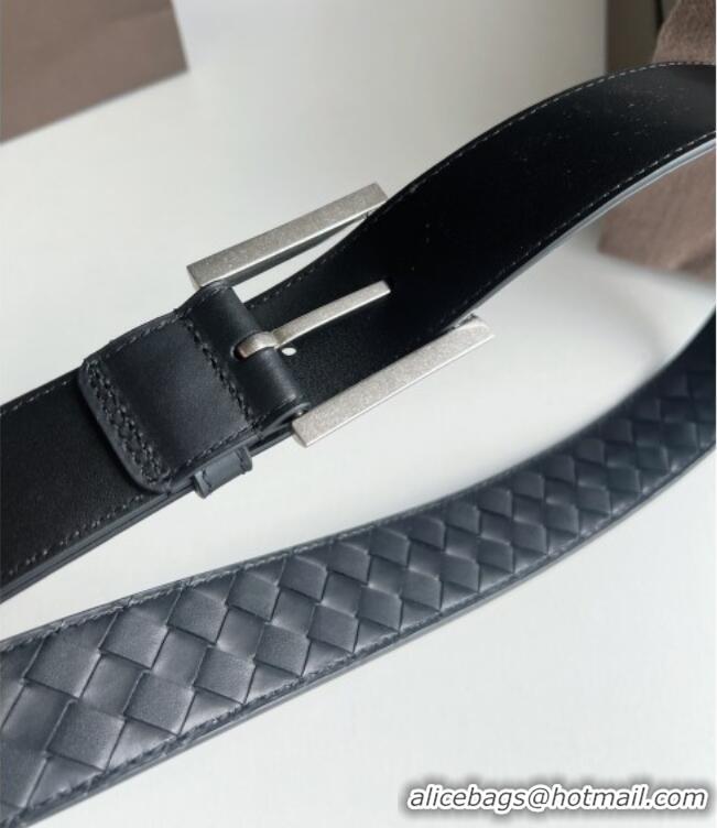 Discount Design Bottega Veneta Intreccio Loop Belt 3.5cm BV111701 Black/Silver 2025