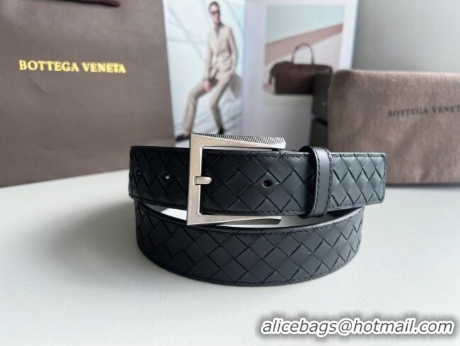 Discount Design Bottega Veneta Intreccio Loop Belt 3.5cm BV111701 Black/Silver 2025