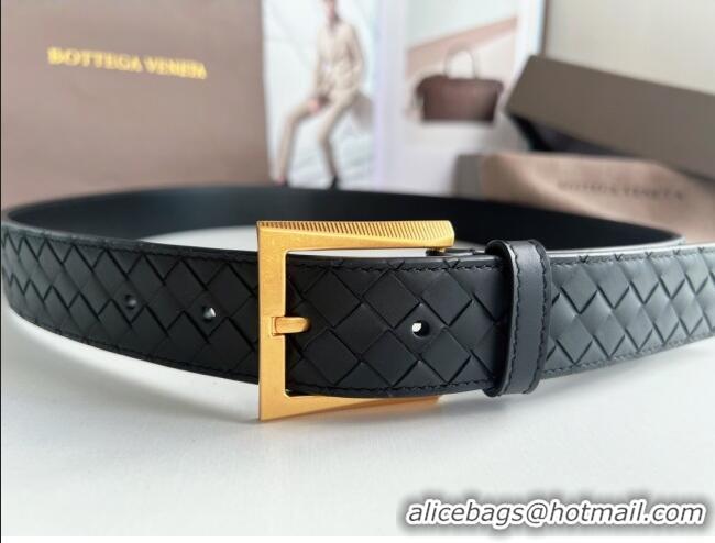 Luxury Discount Bottega Veneta Intreccio Loop Belt 3.5cm BV111701 Black/Gold 2025