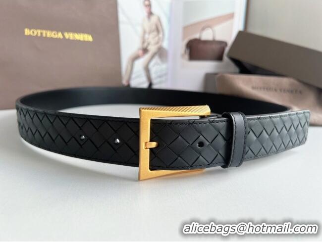 Luxury Discount Bottega Veneta Intreccio Loop Belt 3.5cm BV111701 Black/Gold 2025