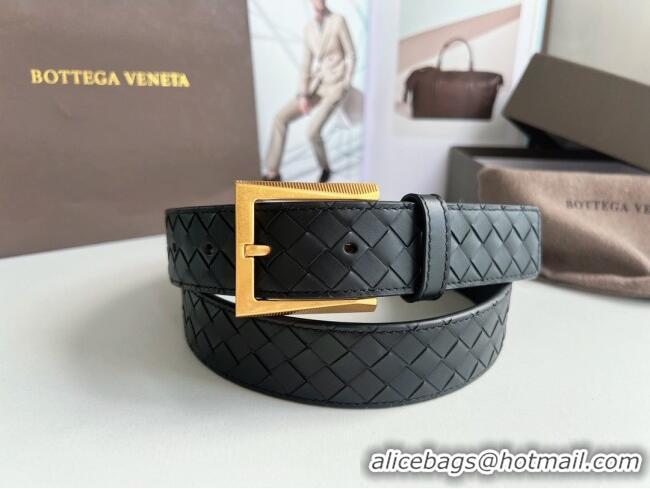 Luxury Discount Bottega Veneta Intreccio Loop Belt 3.5cm BV111701 Black/Gold 2025