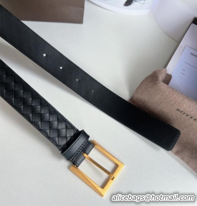 Luxury Discount Bottega Veneta Intreccio Loop Belt 3.5cm BV111701 Black/Gold 2025